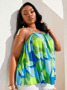 SHEIN SXY Plus Size Women's Sexy Suspenders, Colorful Color Block Stitching Pattern, Pleated Fabric, Loose And Elegant Suspenders,Suitable For Early Spring, Spring And Summer, Rainforest, Beach Party, Seaside Vacation, Bonfire Party, Cool And Light, Slim Fit, Comfortable To Wear,Easy To Match&Looks Slim,Accent Your Body,Flatter The Figure - Multicolor - View 3