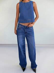 Forever 21 Camisa vaquera sin mangas informal para mujer, de verano