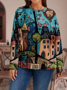 EMERY ROSE Plus Size Women Casual Long Sleeve Loose Fit Crew Neck Pullover Sweatshirt, Autumn/Winter - Multicolor - View 4