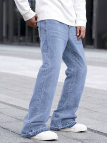 Manfinity Homme Men's Casual Straight Leg Washed Denim Jeans