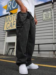 Manfinity EMRG Jeans de mezclilla casuales y sencillos con múltiples bolsillos para hombre, para uso diario