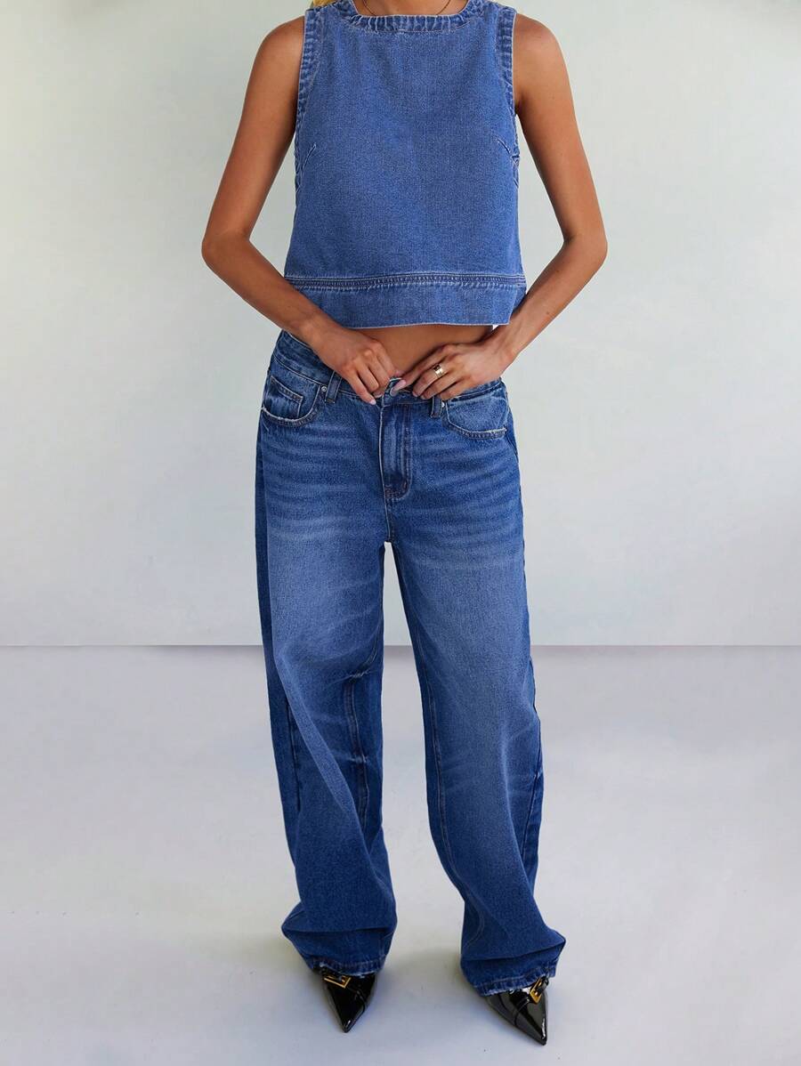 Forever 21 Camisa vaquera sin mangas informal para mujer, de verano