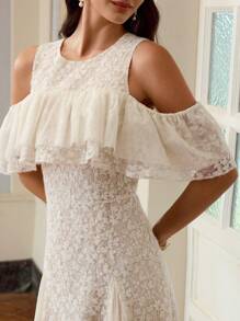 ZEYLAH Women's Mesh Ruffle Off Shoulder Lace Maxi Dress - White - View 3