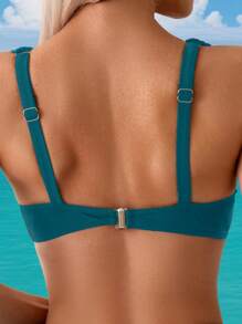 SHEIN Swim Women's Solid Color Bikini Set, Vacation Beach For Summer