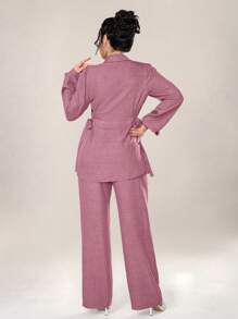 Graceveil Women 2pcs Set Front Button Long Sleeve Casual Blouse And Trousers 2 Pieces Set Modest Fall Cloth For Women - Pink - View 3