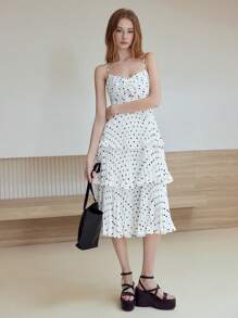 MOTF STUDIO 波点褶饰连衣裙 - 白色 - 查看 4