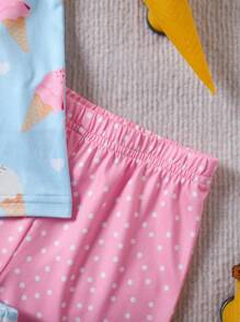 3pcs/Set Young Girl Toddler Round Neck Knit Vest With Ice Cream Print & Shorts, Multicolor Combination Innerwear Set For Spring/Summer