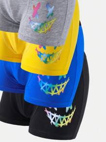 Teen Boy 8pcs Colorful Smiling Face Print Cotton Boxer Briefs