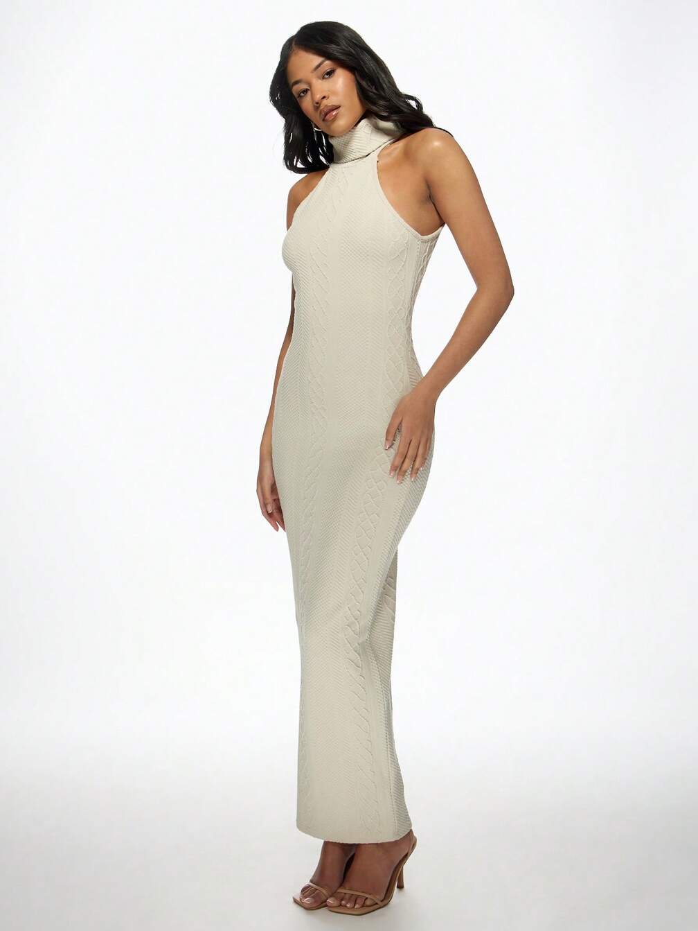missguided beige dress MISSGUIDED Textured Ribbed Bodycon High Neck Long Dress｜MISSGUIDED