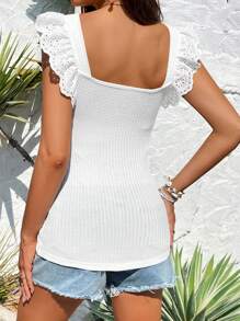 SHEIN 孕妇纯色植绒刺绣盖袖时尚 T 恤 - 白色 - 查看 3