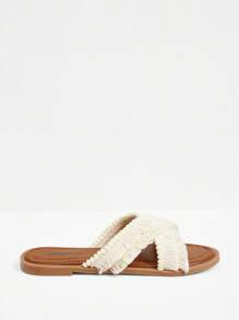 Dép đế bằng tua rua màu be thời trang cho nữ - Màu be - Xem 2