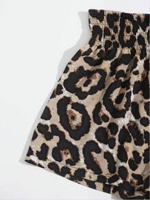 SHEIN VCAY Rib-knit Solid Cami Top & Shirred Waist Leopard Shorts Set - Multicolor - View 6