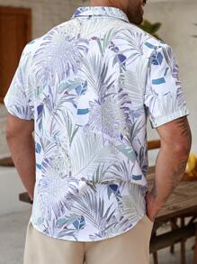 ResortEase Plus Size Men's Casual Tropical Print Short Sleeve Shirt, Vacation Style