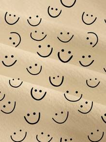 PopScrub Casual Smiling Face Pattern Short Sleeve Women's /Nurse Scrub Uniform Top, Suitable For Summer