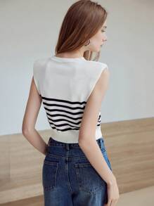 MOTF STUDIO STRIPED BUTTON DECOR SWEATER