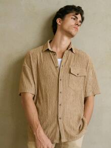 Manfinity VCAY Camisa de punto casual de manga corta, cuello de murciélago, suelta, adecuada para el verano para hombres