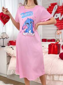 心形和可爱兔子印花女士长睡袍，Moo Moo