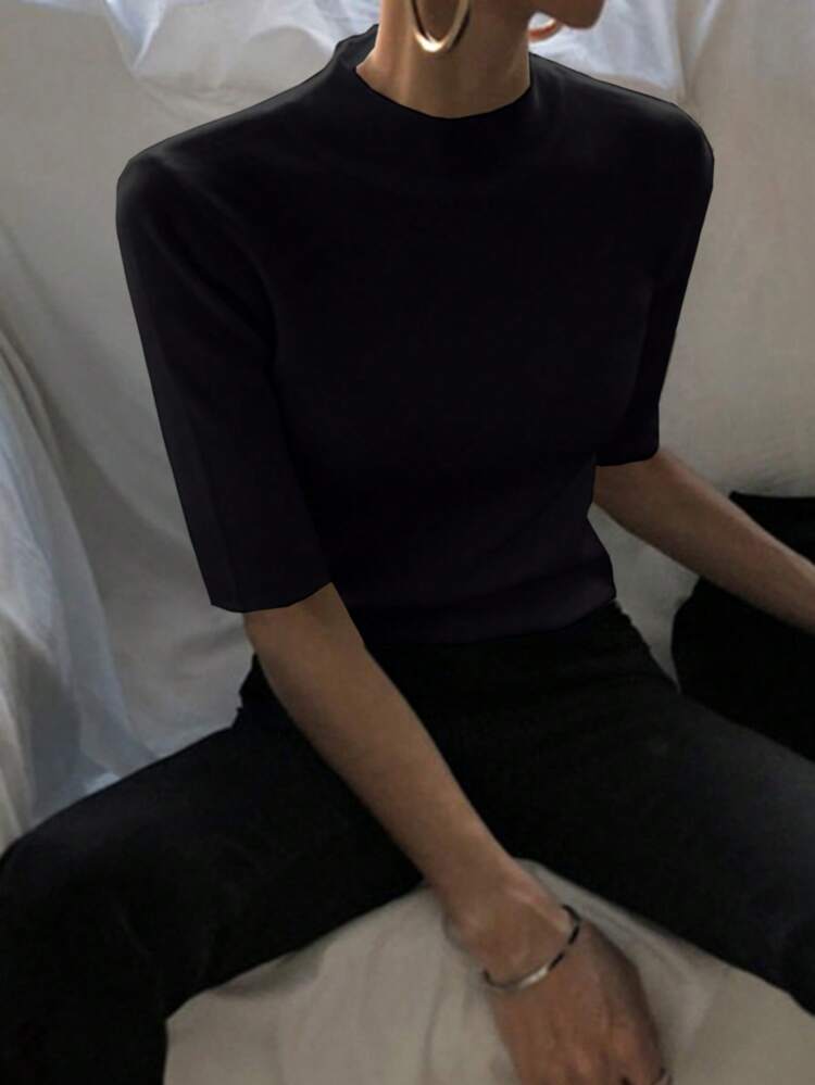 Women's Semi-Turtleneck Waist Fitted Half Sleeve Sweater Top Y2k Fall