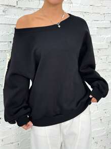 Comfortcana Women Oversized Knot Side Drop Shoulder Casual Sweatshirt