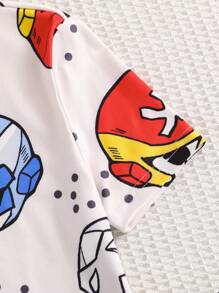 Tween Boy Apricot Superhero Allover Print Short Sleeve Tee And Shorts 2 Pieces Pajama Set Snug Fit Youth Tween Boys Summer Clothes - Apricot - View 7