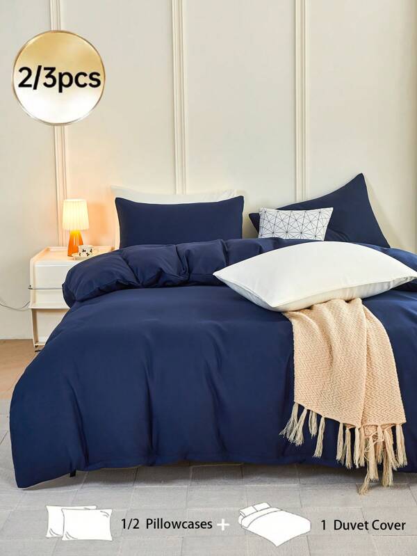 2/3pcs Purple Duvet Cover Set, Bedding Set, Solid Color Skin-Friendly Comforter Cover Set, Simple Style Quilt Cover Set, Comfortable And Soft Breathable, For Single/Twin/Full/King/Queen Bed Sizes - Ideal For Bedroom, Guest Room, Dormitory, 1pc Duvet Cover With 1/2pcs Pillowcase (Witnout Filler)Machine Washable Home Textile