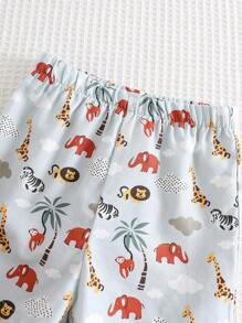 Cozy Pixies 2pcs Baby Boy Set: Letter Pattern Soft Knit Polo Collar Snap Button Short Sleeve Top And Elastic Waist Shorts