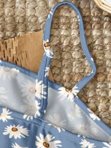 SHEIN Tween Girl Bohemian Style Daisy Print Casual Simple Spaghetti Strap Mid-Length Dress, Suitable For Spring And Summer - Multicolor - View 5