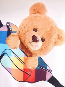 SHEIN 2pcs Baby Boys Cute Bear Graphic Short Sleeve Romper Suit With Hat, Suitable For Everyday, Casual Home Wear & Outdoor Activities, Spring/Summer