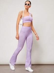 Activina Women's Leopard Print Seamless Flare Leg Sports Pants - Purple - View 2