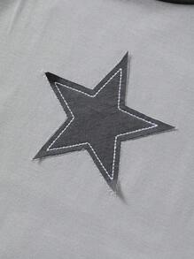 SHEIN Top casual la modă pentru fete tinere, cu mânecă scurtă, cu broderie de stele, raglan, potrivit pentru vară, de zi cu zi, timp liber, călătorii și vacanță