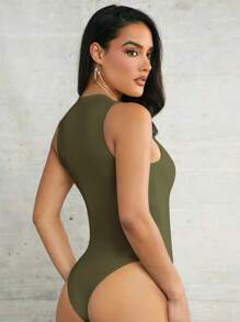 Silquee Áo ba lỗ không tay màu mơ, bó sát, co giãn, gợi cảm, một mảnh, khoét sâu - xanh quân đội - Xem 2