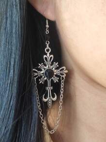 ROMWE Goth 2 piezas Pendientes con cadena de cruz gótica, Halloween - Plateado - Ver 2