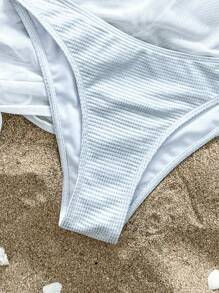 Swim Mod 3 pièces Ensemble maillot de bain nacré pour femmes : soutien-gorge à armatures à motif écossais, avec perles sur les bretelles, bas à lacets latéraux triangulaires décontractés et élégants, et mini-jupe