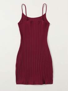 SHEIN EZwear Split Hem Rib Knit Dress - Maroon - View 2