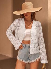 SHEIN Cottnline قميص أبيض بأكمام طويلة، لون أحادي، بسيط وأنيق للارتداء اليومي العادي - أبيض - مشاهدة 4