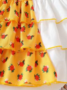 SHEIN Gaun Bayi Perempuan Lucu Motif Bunga Putih Berlapis Bahan Chiffon, Musim Panas - MultiWarna - View 8
