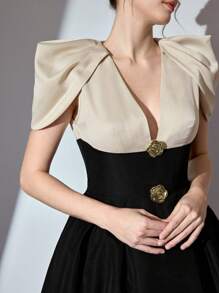 Poshira 女士优雅 V 领派对礼服，简约风格，婚礼宾客礼服，适合休闲日常穿着音乐节春夏，舞会礼服 - 彩色 - 查看 4