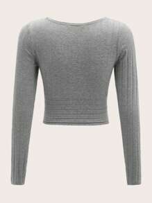 SHEIN EZwear 深v領羅紋針織緊身T恤 - 淺灰色 - 查看 2