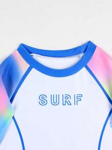 "Young Girls Bikini Sets女童(小)泳衣套装
蓝色晕染印花定位字母印花拼接两件套装长袖防晒泳衣时尚休闲精致华丽淑女适合游泳适合度假适合夏季" - Multicolor - View 4