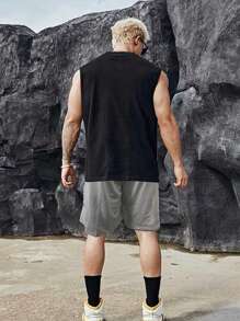 Manfinity Sport Corelite 男友风格男士短裤套装男友风格男士字母图案运动套装、运动服、运动服健身套装篮球服篮球球衣男士篮球球衣拳击服篮球衫健身套装健身上衣透气 - 黑色 - 查看 2