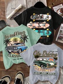 SHEIN Leap Crew Tricou cu mânecă scurtă pentru băiat, simplu, simplu, cu gât rotund, potrivit pentru vară