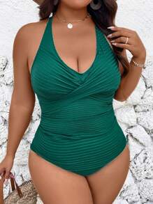 SHEIN Swim Lushore Plus Size Textured Fabric Tankini Swimwear Top