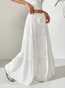 SHEIN EZwear Women's Summer Vacation White Long Umbrella Skirt, Suitable For Vacation Wear - White - View 5