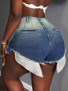 Slaydiva Women's Fashionable High Waisted Gradient Wash Denim Shorts