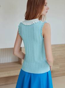 MOTF STUDIO 镂空撞色领针织上衣 - 藍白色 - 查看 4
