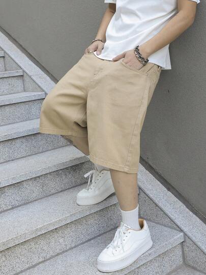 Manfinity EMRG 男士宽松百慕大牛仔短裤，带口袋，休闲