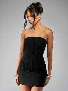 MISSGUIDED Vestido mini de fiesta con corsé de malla, ajustado, con tirantes, recortes y declaración, para eventos, discoteca, elástico y ajustado, para vacaciones y Año Nuevo - Negro - Ver 4