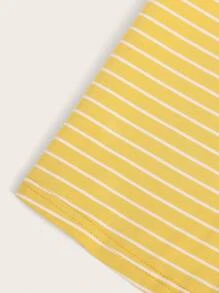 SHEIN EZwear Summer Outfits Embroidery Pineapple Striped Tee - Yellow - View 4