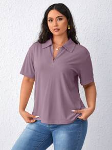 SHEIN Essnce T-shirt à manches courtes couleur unie polyvalent et décontracté, grande taille
