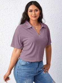 SHEIN Essnce T-shirt à manches courtes couleur unie polyvalent et décontracté, grande taille